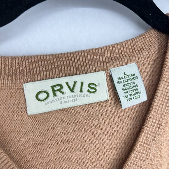 Orvis Cashmere Blend Sweater Mens Large Beige Tan V Neck Neutral Lightweight - Picture 4 of 7